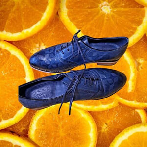 Mikcon‎ Blue Patterned Wingtip Oxford Shoes Size 10